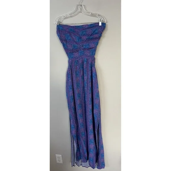 NWT Free People Women Payton Maxi Dress Strapless Blue Pink Printed Dress Sz L - Picture 4 of 11